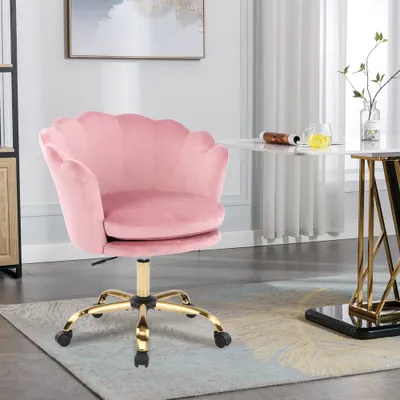 Productafbeelding van AIORBER bureaustoel, in hoogte verstelbaar, met wielen, ergonomisch ontwerp, 360° draaibaar, zacht en comfortabel, draaistoel, geschikt voor slaapkamer, kantoor, 73x76x86cm, roze