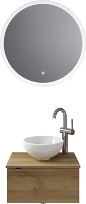 Produktbild von Pelipal Serie 6915 SET-044-107 Block bestehend aus: Keramik-Aufsatzbecken, Waschtischplatte, Waschtischunterschrank, LED Spiegel