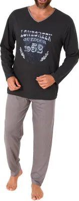 Produktbild von Herren Pyjama langarm Schlafanzug mit Frontprint - 212 101 10 900 ; dunkelgrau , 50