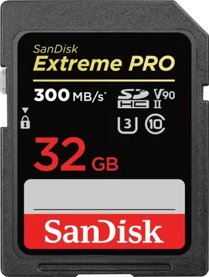 Produktbild von SanDisk Extreme PRO® SDHC™- und SDXC™-UHS-II-Speicherkarte, V90 - 32 GB, 300 MB/s, 260 MB/s