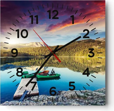Produktbild von Wanduhr - Quadrat - Glasuhr - See Berge Wasser - 30x30cm - Schleichendes Uhrwerk - Lautlos - zum Aufhängen bereit - Dekoration Modern - Wanddekoration aus Glas - C4AC30x30-3595