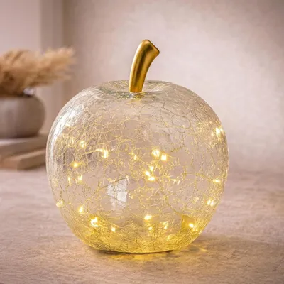 Produktbild von Apfel & 30er LED Licht & Timer Glas Dekoapfel transparent Ø 24 cm