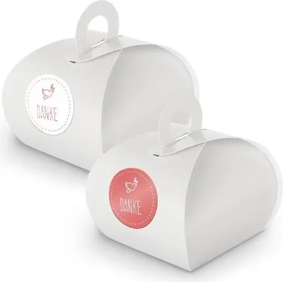 Produktbild von SET Taube Danke (Motiv41) 24x Geschenkschachtel mit Griff weiß  + Sticker