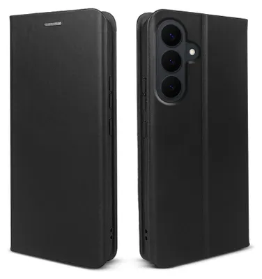 Produktbild von Handyhülle für Samsung Galaxy S26 FE Echtleder Flip Cover Hülle Case Kartenfach RFID Schutz Farbe: Schwarz