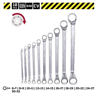Produktbild von Doppelringschlüssel-Satz, gekröpft, DIN 838 10-TLG