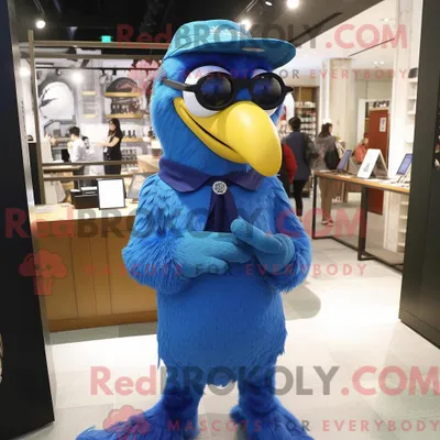 Produktbild von Maskottchenkostüm REDBROKOLY Blauer Adler mit Rollkragen und Brille