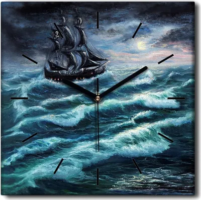 Produktbild von Coloray Uhr auf Leinwand 30x30 cm Wand Uhr Dekoration Wohnzimmer Segeltuch schwarze Hände -Ocean Pirates Storm.