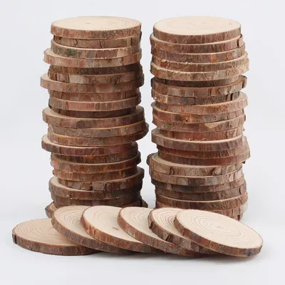 Image de 50 tranches de bois naturelles avec écorce - 6-7 cm, idéales pour les travaux manuels
