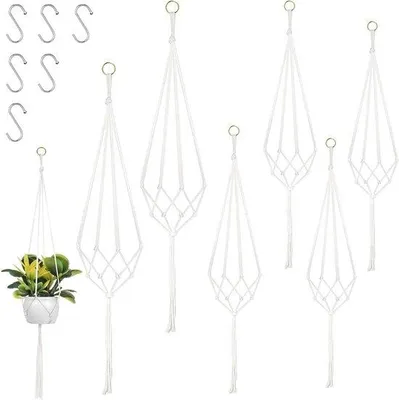 Obrázek produktu pro Makramé šňůra na rostliny – 60 cm, 80 cm, 100 cm – s háčkem ve tvaru S – dekorace do obývacího pokoje, na balkon, na zeď