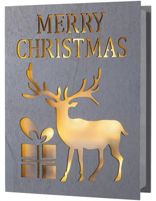 Weihnachtsbuch aus Holz, 20 cm, mit LEDs und Rentier
