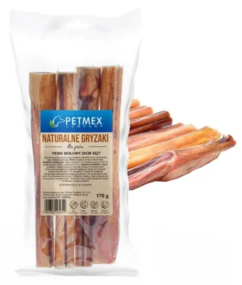 Produktbild von Petmex Rindfleischpenis-Stück 20cm Natürlicher Hunde-Leckerli-Kauartikel 4 Stück.
