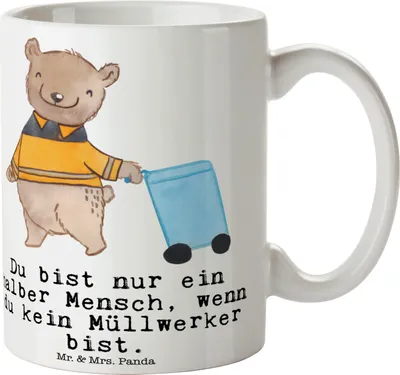 Produktbild von Mr. & Mrs. Panda Tasse Müllwerker Herz - Weiß - Geschenk, Kakaotasse, Witzig, Müllmann, Geschenktasse, Lustig, Kaffeebecher, keramik, Becher, Spruch
