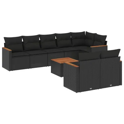 Produktbild von vidaXL 9-tlg. Garten-Sofagarnitur mit Kissen Schwarz Poly Rattan