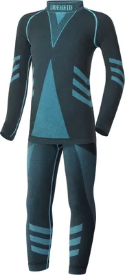 Produktbild von Ladeheid Kinder Mädchen Jungen Funktionsunterwäsche Set Langarm Shirt Lange Unterhose Thermoaktiv LAGI009 (Schwarz/Turquoise, 122-128)