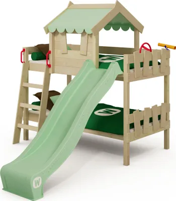 Image de Lit mezzanine pour enfants WICKEY CrAzY Fancy - Lit cabane 90 x 200 cm, lit superposé – vert pastel