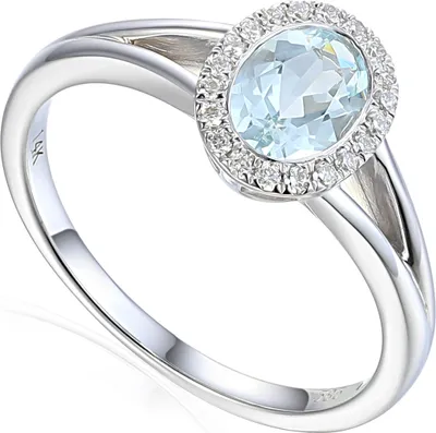 Produktbild von 585er Weißgold Damenring mit Aquamarin ca. 0,70ct. und Diamanten 0,10ct. Gr. 54