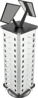 Produktbild von Brillen- und Sonnenbrillenständer - Drehbarer Displayständer - Kapazität 44 Paar - Freistehend - 360° drehbar - Mit Spiegel - Maße 23×86 cm - Schwarz