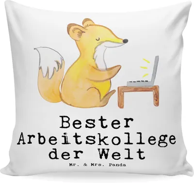 Produktbild von Mr. & Mrs. Panda kissen für sofa Fuchs Bester Arbeitskollege der Welt - Weiß - Geschenk, Kuschelkissen, Ruhestand, Dankeschön, Büro, Geschenkidee, Deko, Arbeit, 40x40