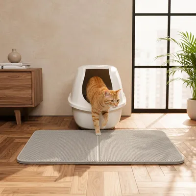 Immagine prodotto di belviona tappetino per gatti antiscivolo, tappetino in EVA con motivo a nido d'ape, impermeabile e facile da pulire, 76x61 cm, grigio