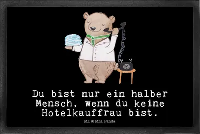 Produktbild von Mr. & Mrs. Panda Schmutzmatte Hotelkauffrau Herz 40 x 60 cm - Schwarz - Geschenk, Bodenvorleger, Lustig, Witzig, Hotelfachfrau, Hotelier, Schmutzfangmatte, Spruch