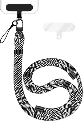 Image de HoldMe Edition - Lanyard avec mousqueton noir & 2 pads - Chaîne universelle pour téléphone portable Bandoulière en nylon - Noir Blanc