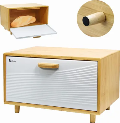 Image de Armoire à pain en bambou avec ouverture en acier blanc 4253
