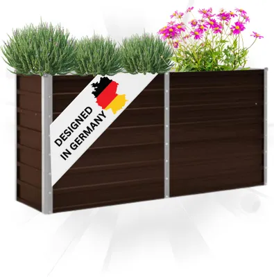 Produktbild von DELUKE® Hochbeet für Garten OSKAR Braun | 160x40x77cm | Verzinkter Stahl | Wetterfest | Gartenbeet Kräuterbeet Blumenbeet Beet hoch Frühbeet für Garten Gemüsebeet