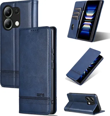 Image de Etui en cuir pour Xiaomi Redmi Note 13 4G, étui portefeuille pliable avec fermeture magnétique et support bleu