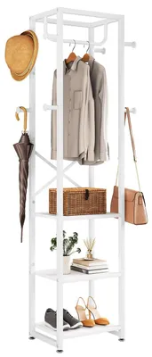Image de Porte-vêtements autoportant avec 3 étagères et crochets