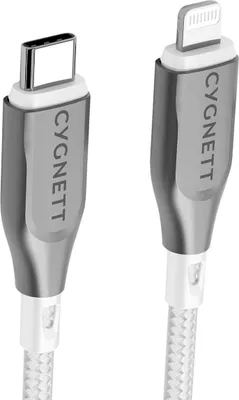 Produktbild von Cygnett CY4668PCCCL, 1 m, Lightning, USB C, Männlich, Männlich, Grau, Weiß