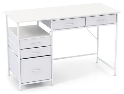 Produktbild von Schreibtisch mit 5 Stoffschubladen und Ablage - Weiß, 120 x 50 cm