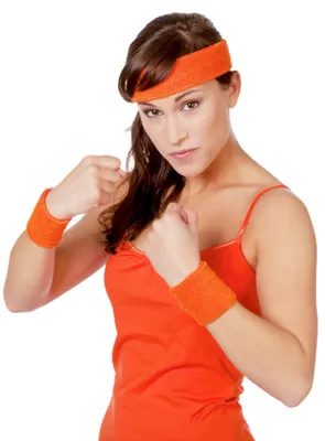 Produktbild von 80er Stirnband mit Schweißbändern Set orange