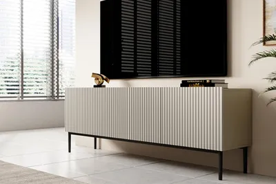 Zdjęcie produktu dla SZAFKA RTV 150 cm z szufladą Nicole NOWOCZESNA RYFLOWANA Metalowe nóżki