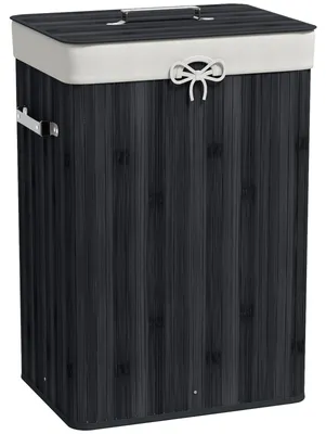 Produktbild von Wäschekorb, Wäschebox, Wäschesammler Deckel, Segeltuchsack, Bambusgriff, für Bad