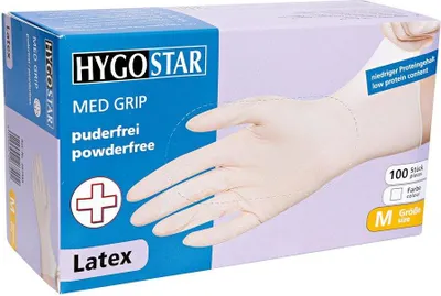 Produktbild von Hygostar Latexhandschuhe Med Grip puderfrei : M Größe: M