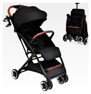 Produktbild von Klappbarer Kinderwagen, Buggy mit stufenlos verstellbarer Rückenlehne, Stroller mit Moskitonetz und Sonnenschutz, Kinderbuggy für Babys und Kleinkinder von 0-3 Jahren, belastbar bis 15 kg (Schwarz)