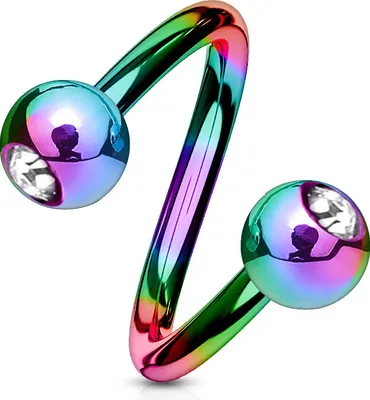 Produktbild von viva-adorno Lippenpiercing Chirurgenstahl Labret Spirale Twister Kristall Doppelkugel verschiedene Farben und Größen Z405,Regenbogen