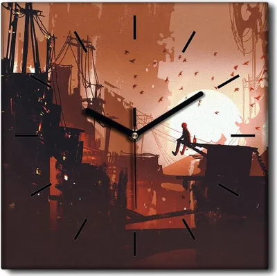 Produktbild von Coloray Uhr auf Leinwand 30x30 cm Wand Uhr Dekoration Wohnzimmer Segeltuch schwarze Hände -Sonnenaufgangdach