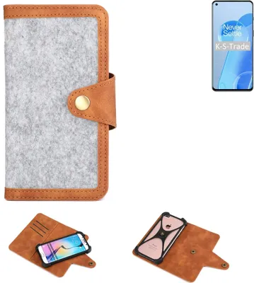 Produktbild von K-S-Trade Handyhülle kompatibel mit OnePlus 9RT Schutzhülle Filz-Hülle Kunst-Leder hellgrau braun (1x)