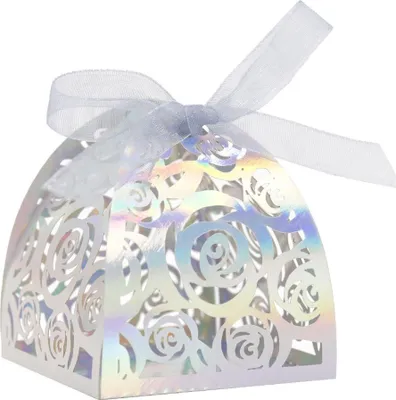 Produktbild von 50 Stück Schöne Große Rosen Laser Cut Favor Boxen DIY Hochzeit Geburtstag Geschenk Süßigkeiten Boxen Mit Bändern