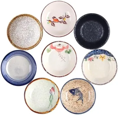 Produktbild von PromoHome® 8-teiliges Dipschälchen-Set, Keramikschälchen mit einzigartigen Mustern, 10 cm Durchmesser, mikrowellen- und spülmaschinenfest