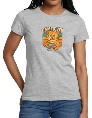 Produktbild von Spreadshirt Game Over | Zockende Katze Frauen T-Shirt, XXL, Grau meliert