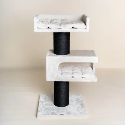 Obrázok produktu pre RHRQuality Škrabadlo pre veľké mačky – Maine Coon Lounge retreat – S extra hrubými 20 cm sisalovými tyčami – Blackline Crème
