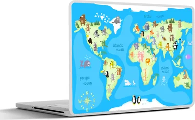 Produktbild von MuchoWow® Laptop Aufkleber Sticker Cover Weltkarte - Kind - Tiere - Blau - Jungen - Mädchen 30x21 cm - Sticker für Laptop - Selbstklebend