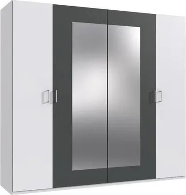 Image de Armoire 4 portes avec miroirs RHODES,Reproduction Blanc et gris, L225 x P58 x H208 cm