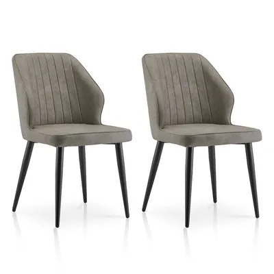Image de CLIPOP Chaise de salle à manger, set de 2 chaises de cuisine en similicuir, chaise de réception avec dossier pieds métalliques, gris