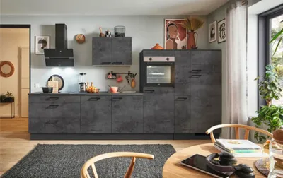 Produktbild von PICCANTE Plus Küchenzeile ohne Geräte Casual 340 cm beton grafitgrau matt vormontiert Variante rechts 4067368011280
