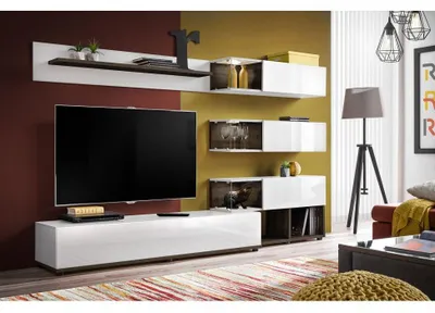 Image de Ensemble meuble TV mural  - ABW Silk - 240 x 40 x 150 cm - Blanc