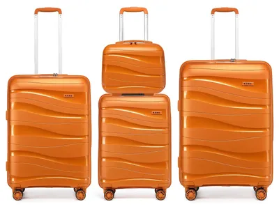 Produktbild von Kofferset - 4-teilig - PP-Hartschale - TSA-Schloss - Kosmetikkoffer - Größen S/M/L - Orange