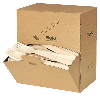 Produktbild von Holz Gabel 160 mm, Spenderbox  Natural gewachst 160 | Packung (300 Stück)